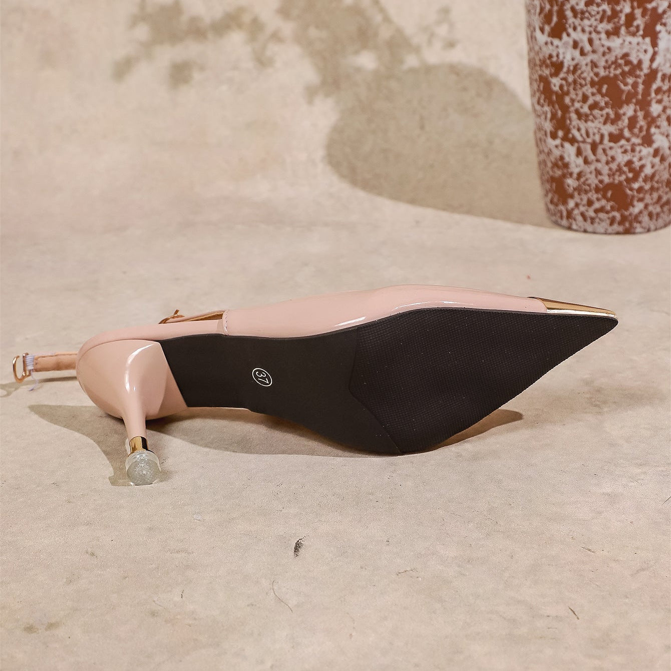 Pointed Toe Gold Cap Slingback Stiletto Heels – 7.5cm Sexy Thin Heel Sandals