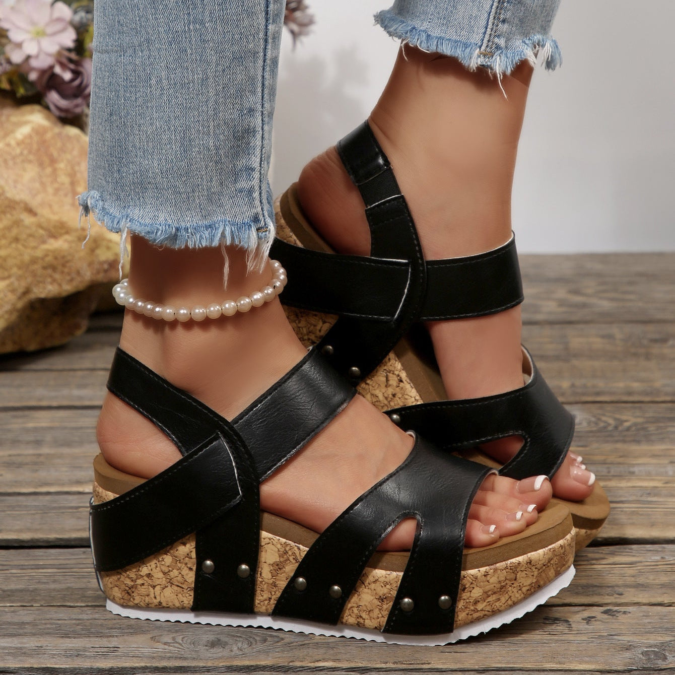 Women's Platform Wedge Sandals with Crisscross Straps – Cork Wedge Summer Shoes
