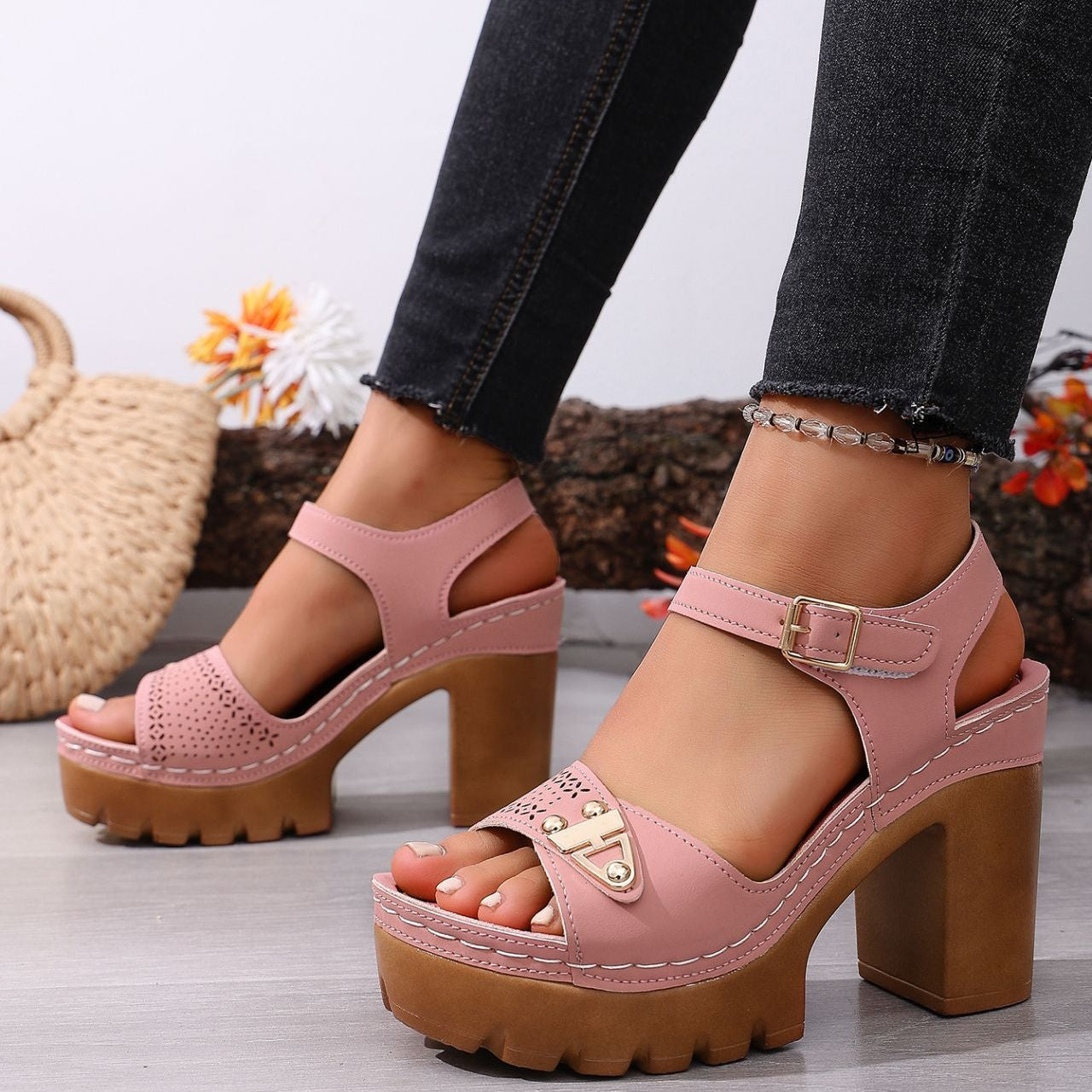 Women's Platform Chunky Heel Sandals – Peep Toe Ankle Strap Wedge Sandals