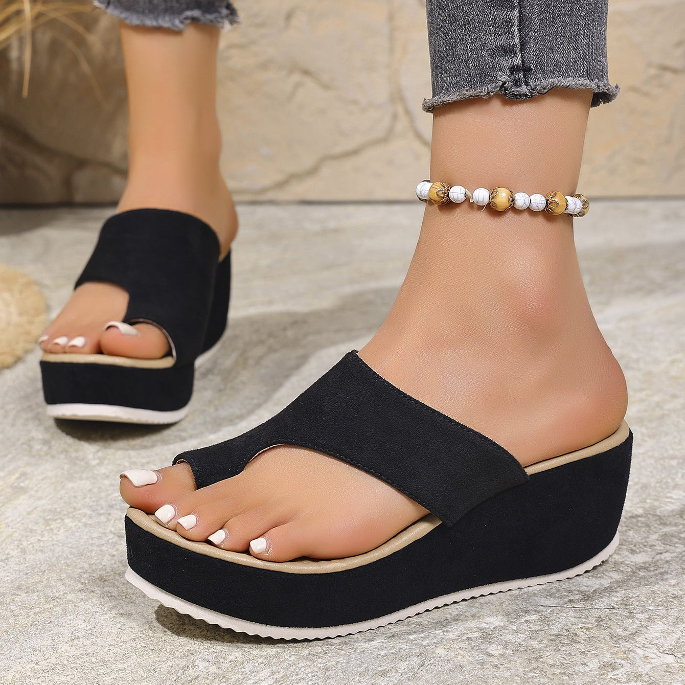 Women's Platform Wedge Flip Flops - Comfortable Thong Slide Sandals with Thick Sole