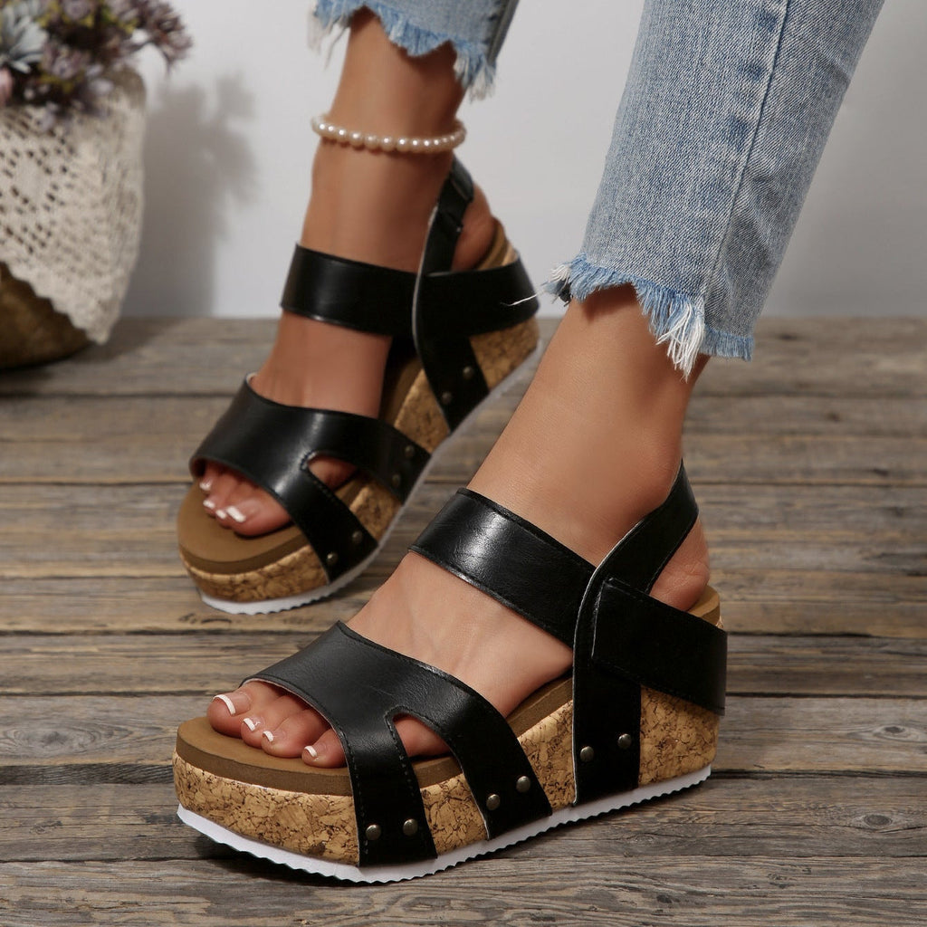 Women's Platform Wedge Sandals with Crisscross Straps – Cork Wedge Summer Shoes