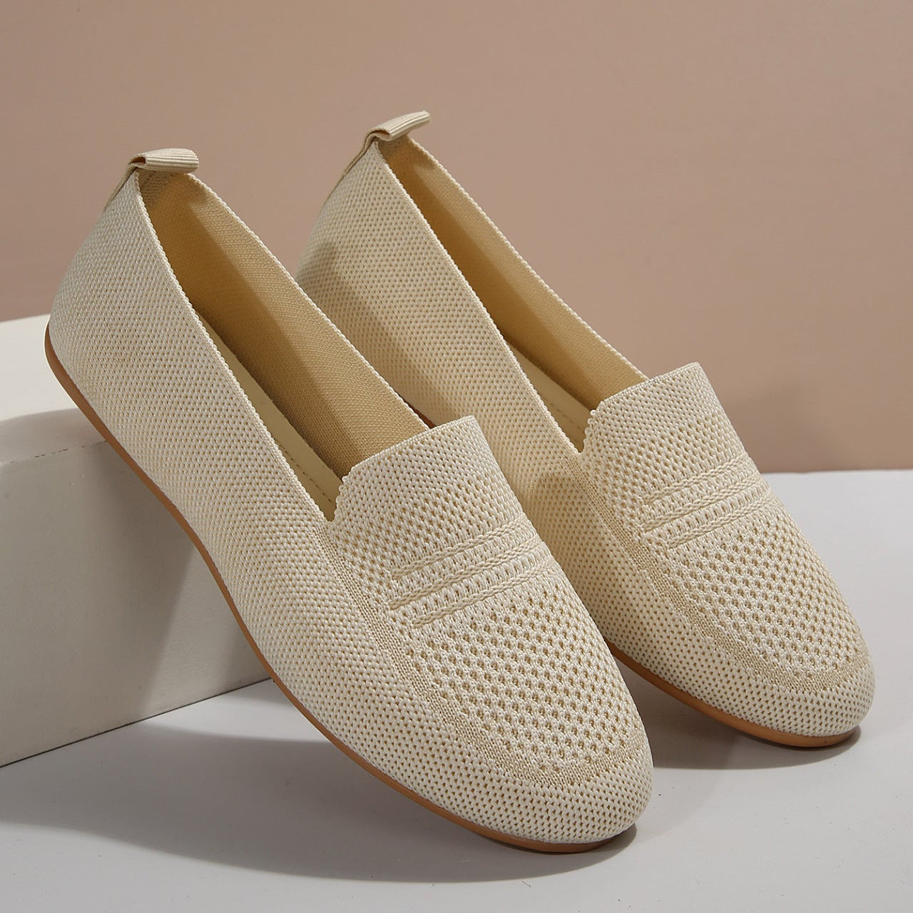 Women's Breathable Mesh Knit Slip-On Loafers – Comfortable Casual Flat Shoes