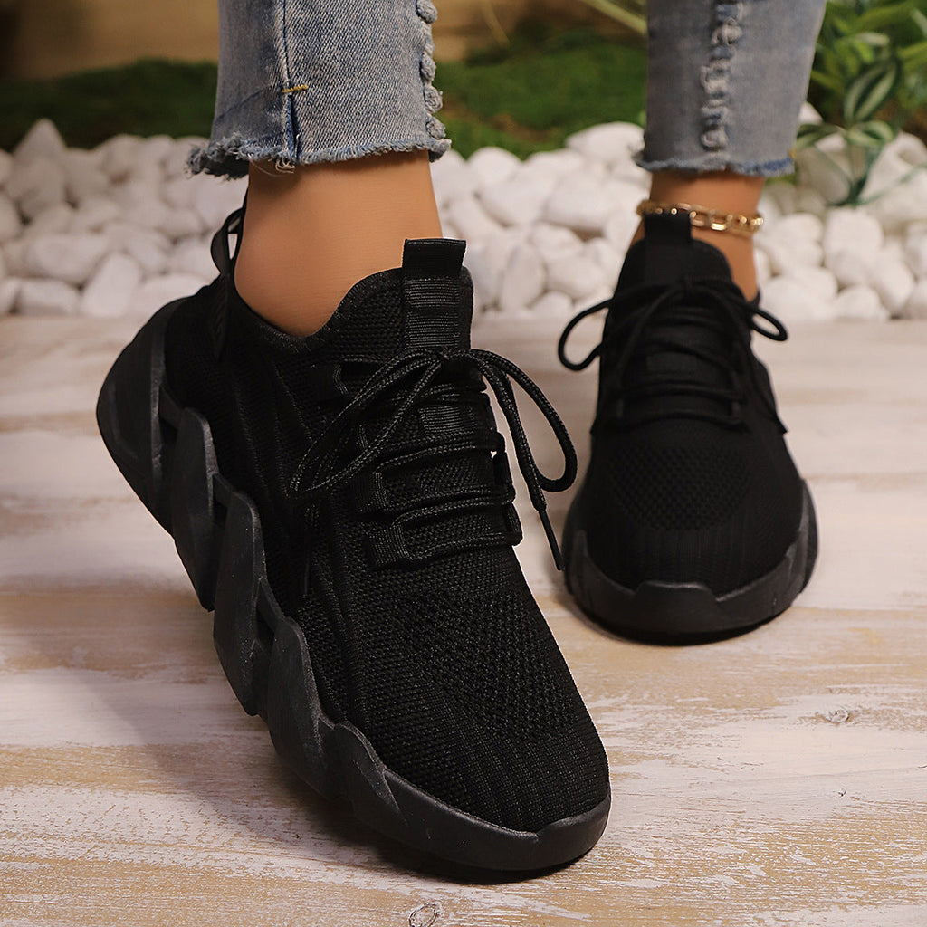 Women's Chunky Platform Mesh Sneakers - Lightweight Breathable Lace-Up Casual Shoes