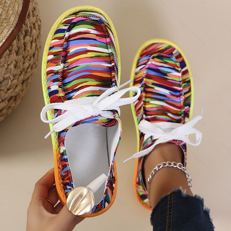 Colorful Rainbow Platform Slip-On Shoes Women Casual Comfort Sneakers with Zipper