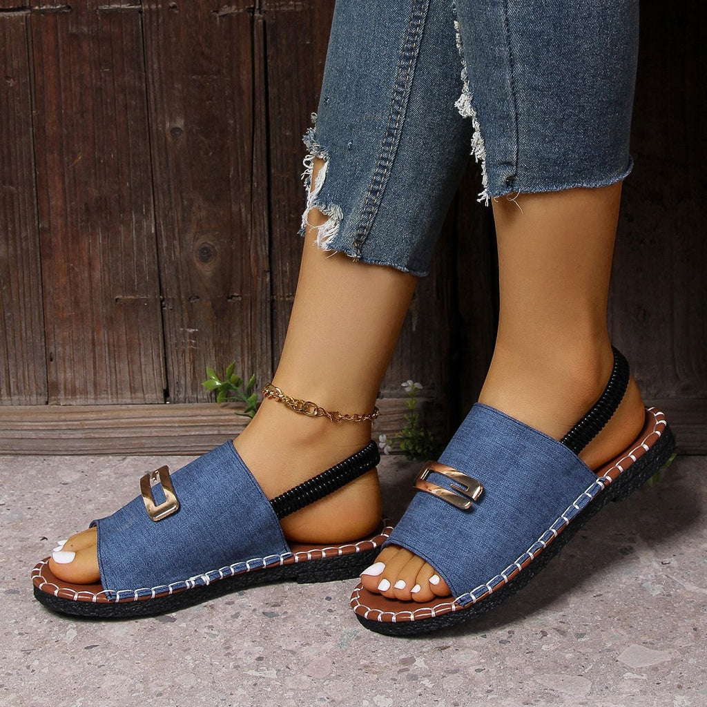 Women’s Platform Slide Sandals with Gold Buckle Peep Toe Comfort Summer Shoes