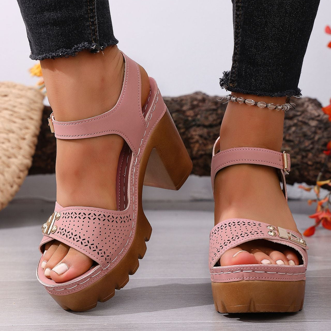 Women's Platform Chunky Heel Sandals – Peep Toe Ankle Strap Wedge Sandals