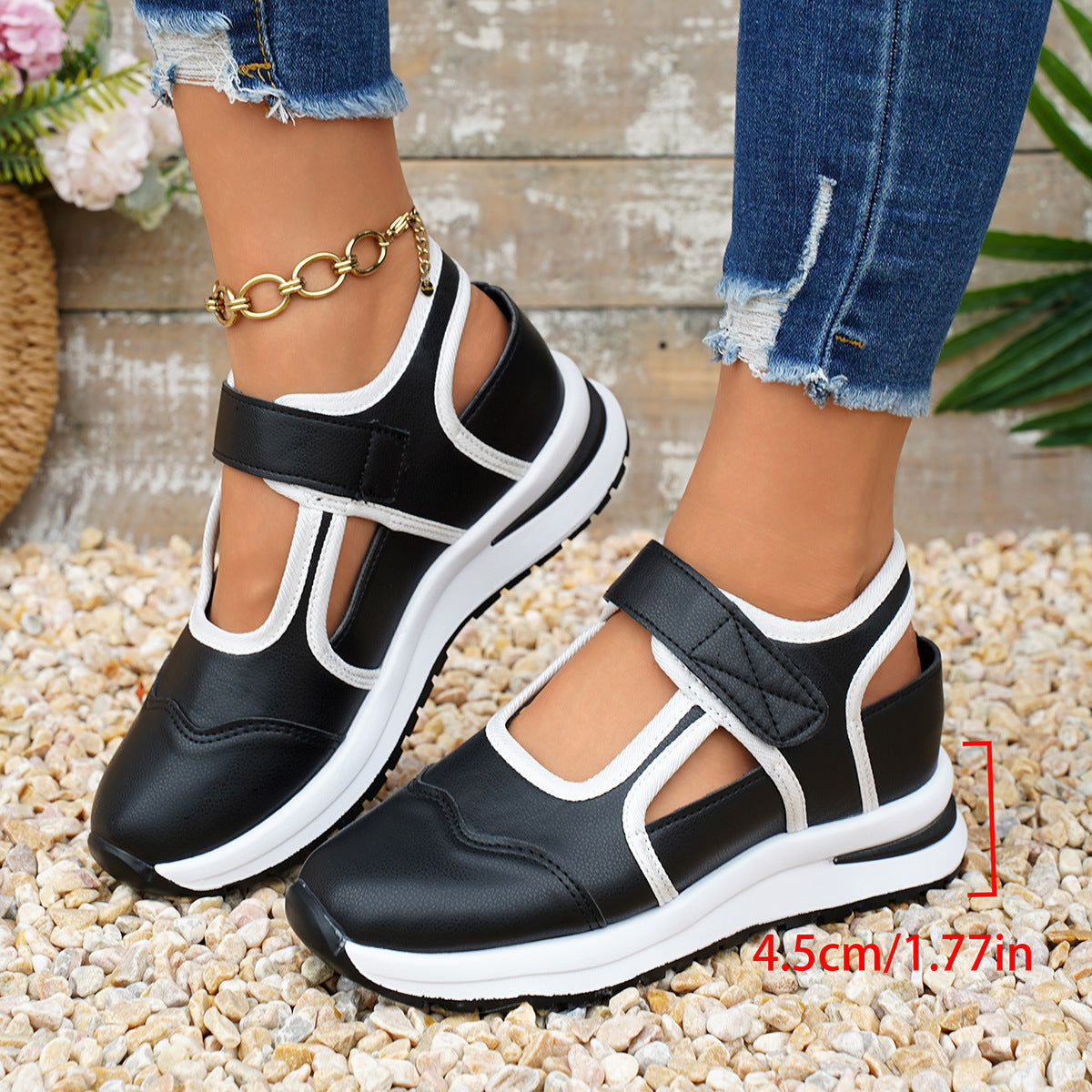Women Platform Mary Jane Sneakers Velcro Strap Chunky Sole Casual Shoes