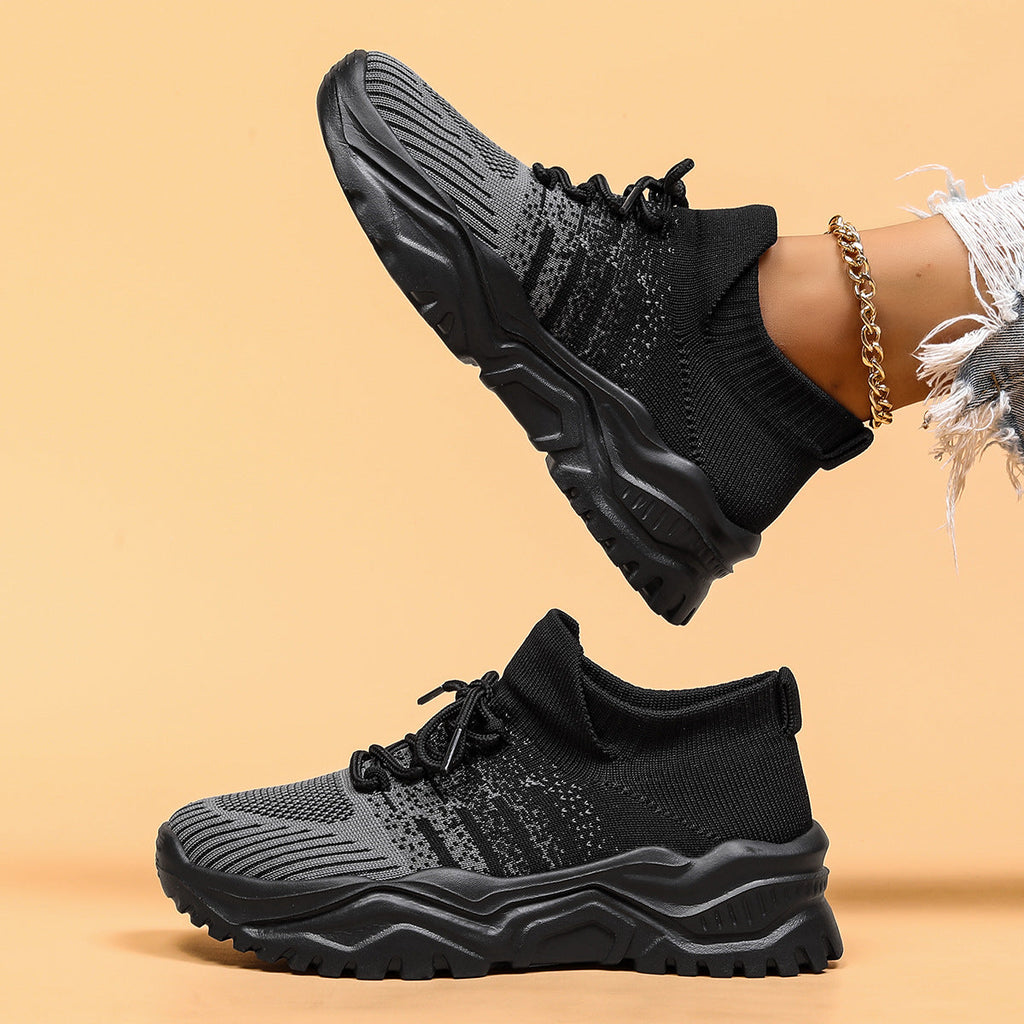 Women Knit Sneakers Chunky Platform Sock Shoes Lace Up Breathable Casual Trainers
