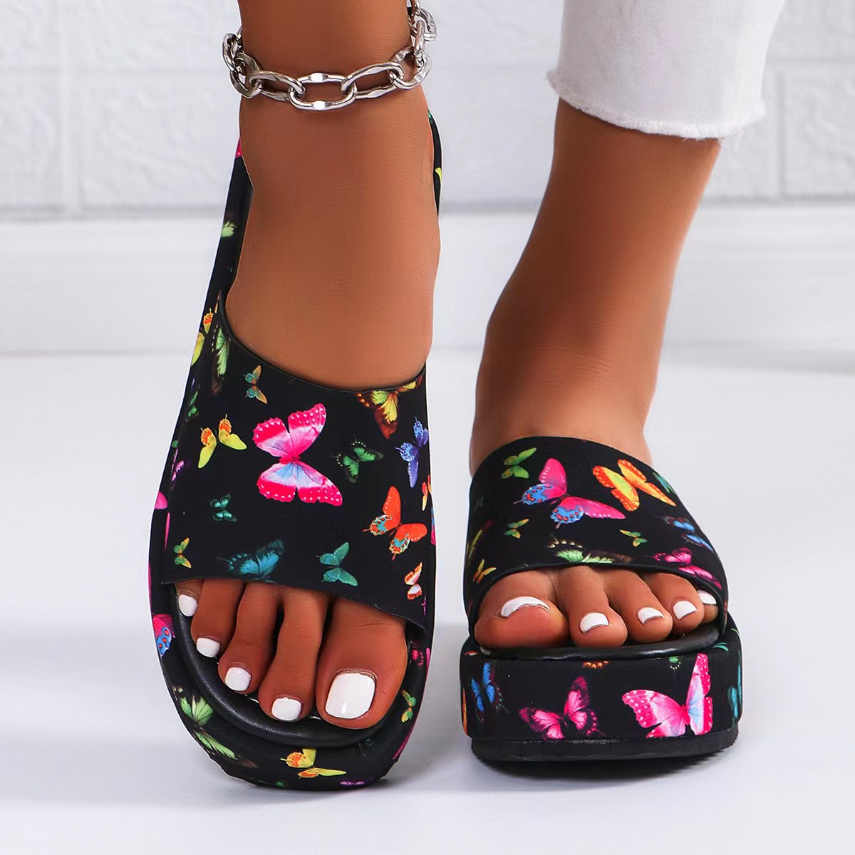 Women's Butterfly Platform Slide Sandals Thick Sole Comfort Slippers