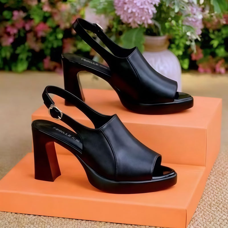 Women's Peep Toe Platform Slingback Sandals Chunky Block Heel 6CM