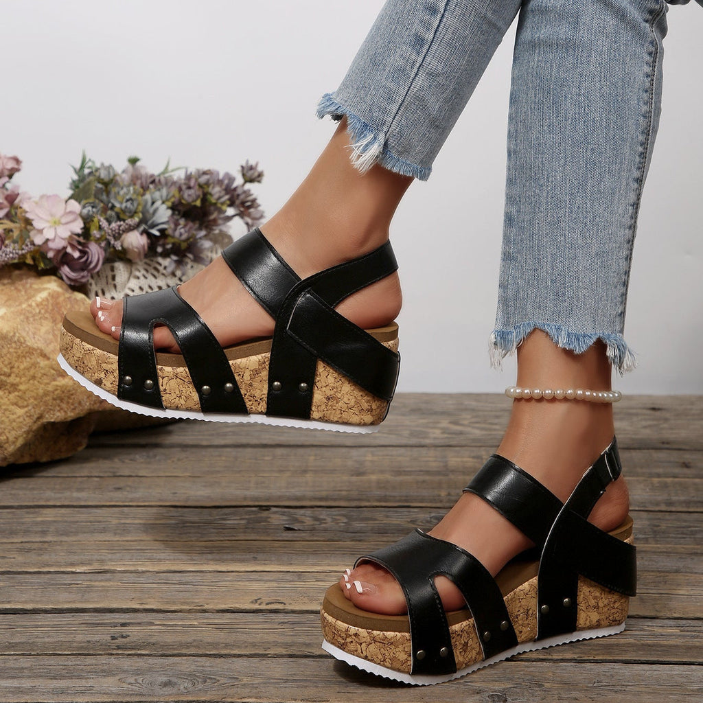Women's Platform Wedge Sandals with Crisscross Straps – Cork Wedge Summer Shoes