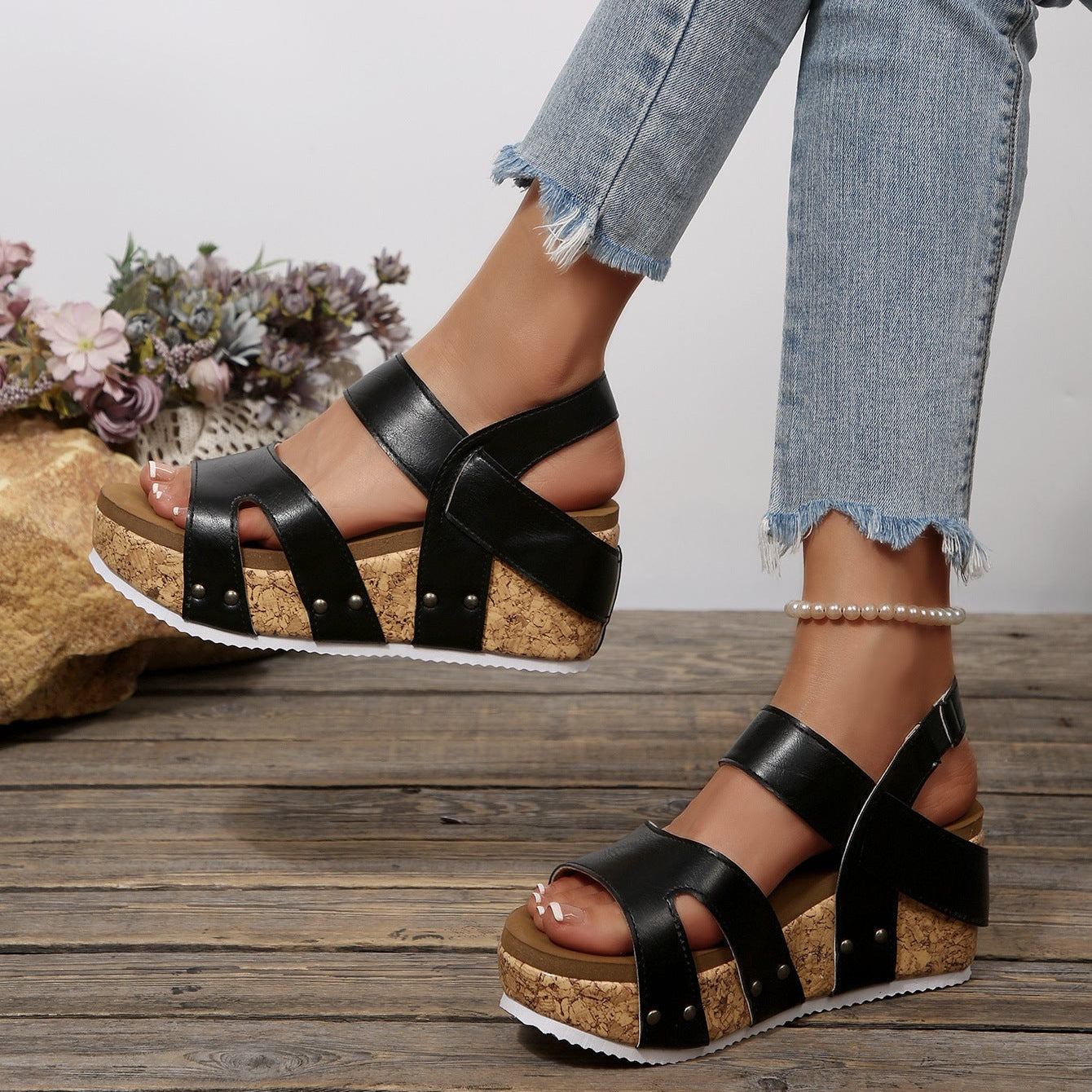 Women's Platform Wedge Sandals with Crisscross Straps – Cork Wedge Summer Shoes