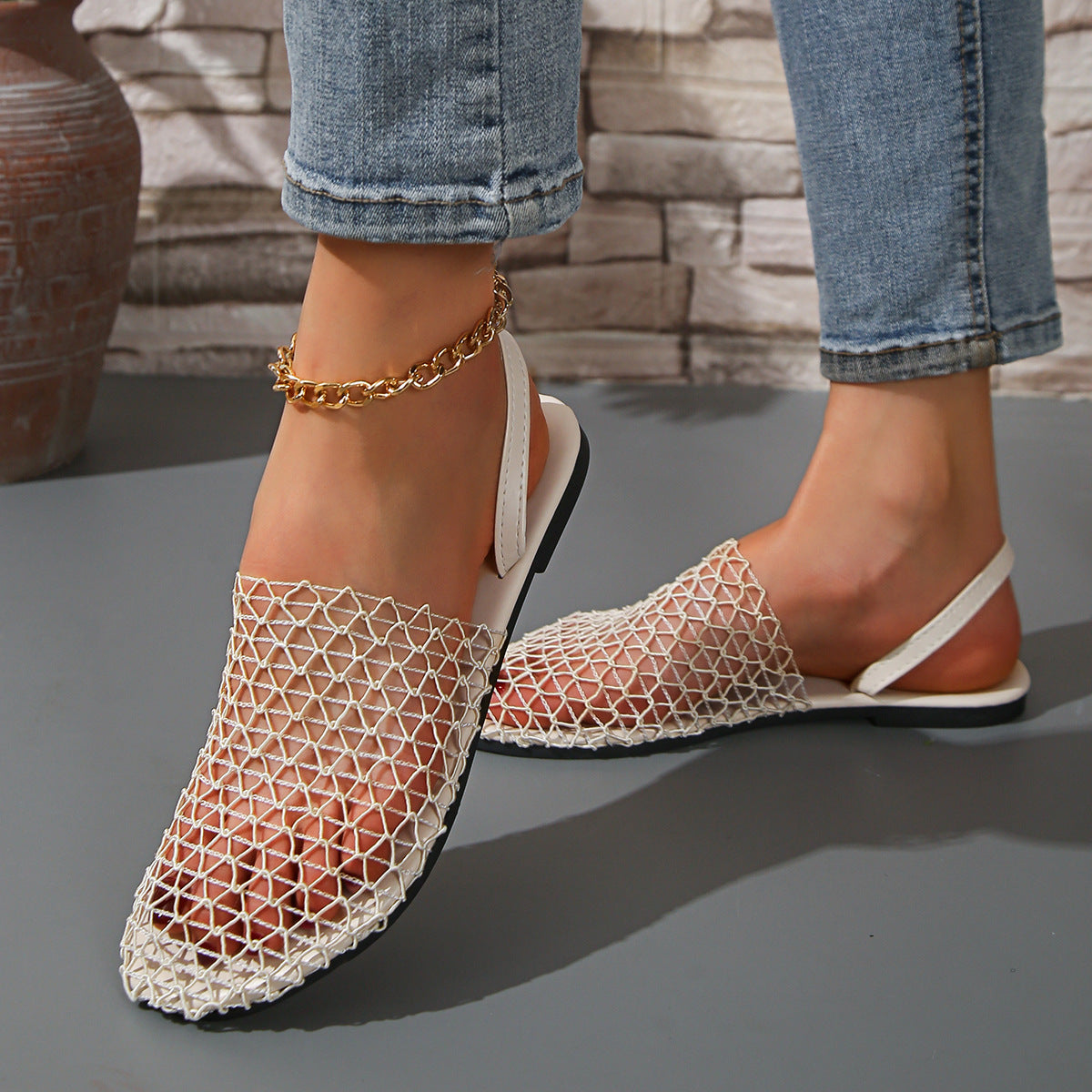 Women's Breathable Mesh Slingback Flat Sandals – Hollow Out Woven Comfort Slip-On Shoes