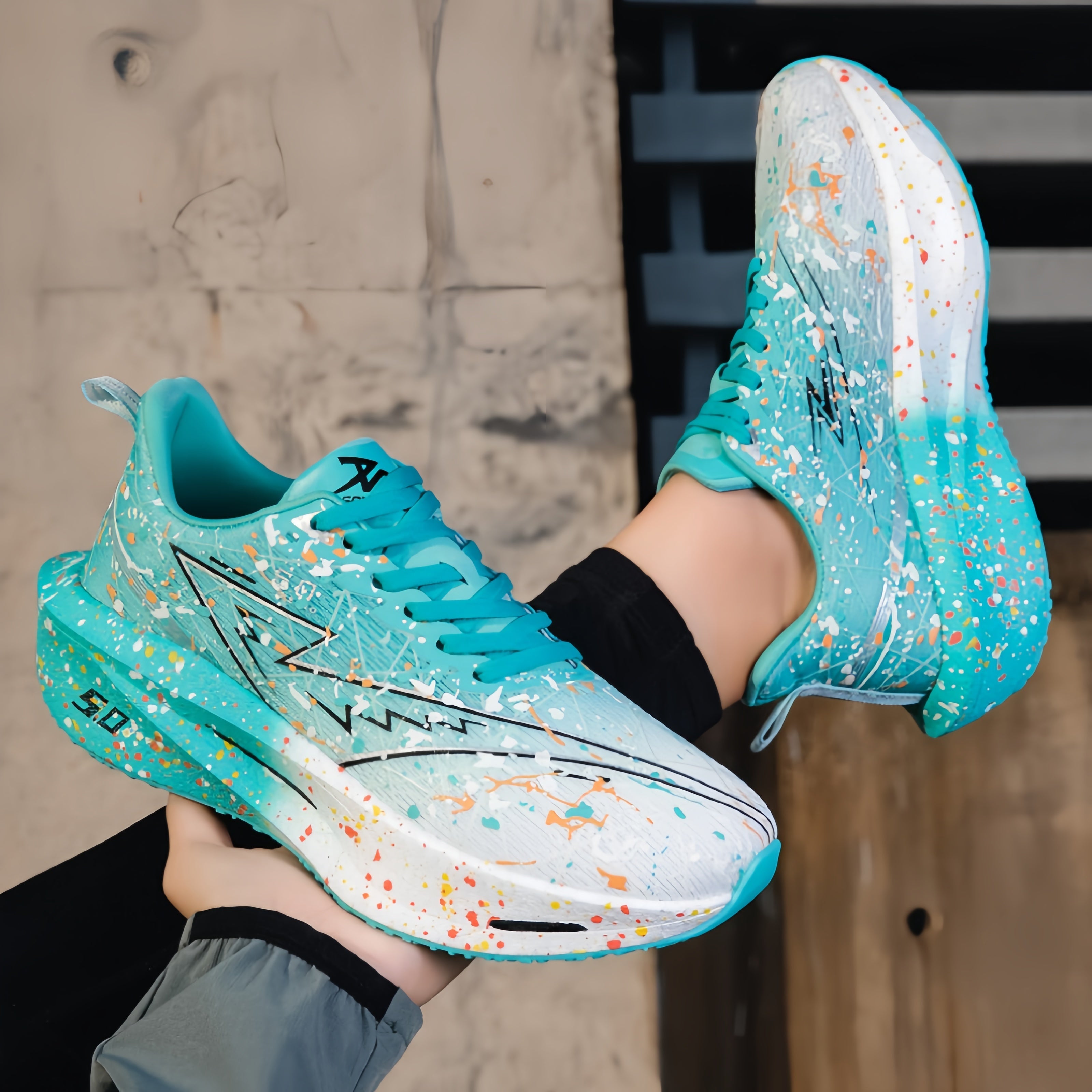 Women's Graffiti Lightning Chunky Platform Sneakers - Breathable Mesh Running Shoes
