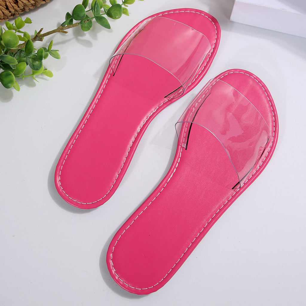 Women's Clear Strap Flat Slide Sandals - PVC Transparent Summer Slippers