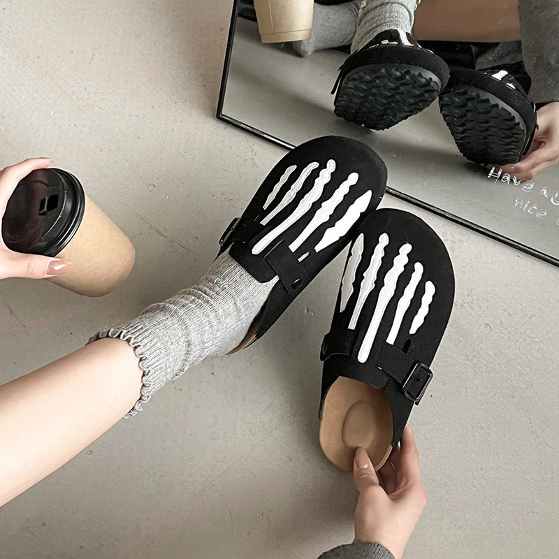 Women's Skeleton Bone Clogs Platform Buckle Mules - Comfy Casual Slip-On Shoes