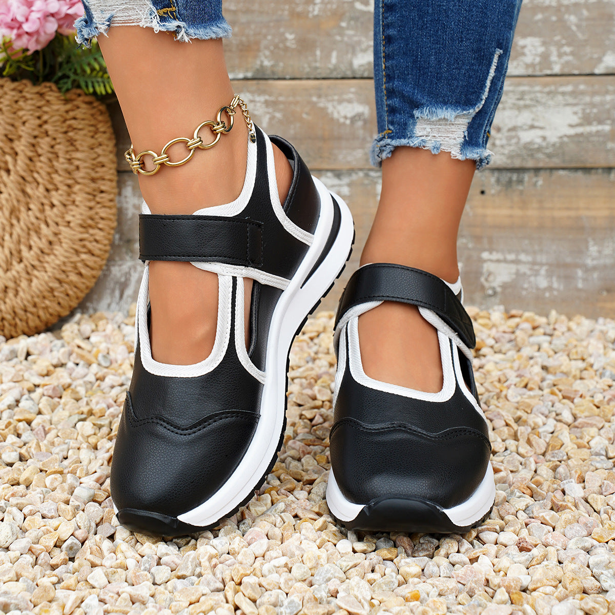 Women Platform Mary Jane Sneakers Velcro Strap Chunky Sole Casual Shoes