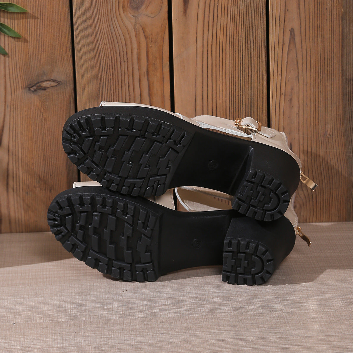Women Peep Toe Platform Chunky Heel Sandals with Ankle Buckle 7.5cm