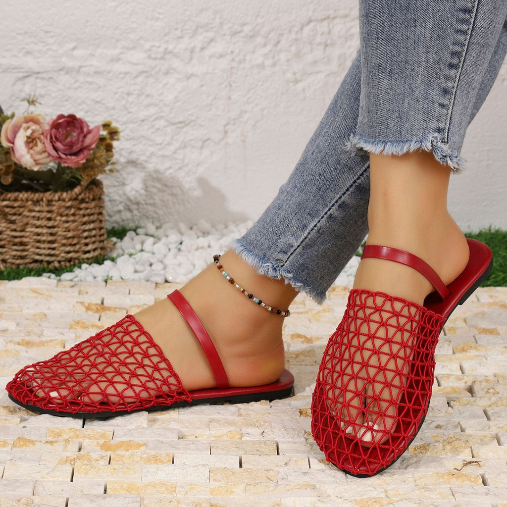 Women's Breathable Mesh Slingback Flat Sandals – Hollow Out Woven Comfort Slip-On Shoes