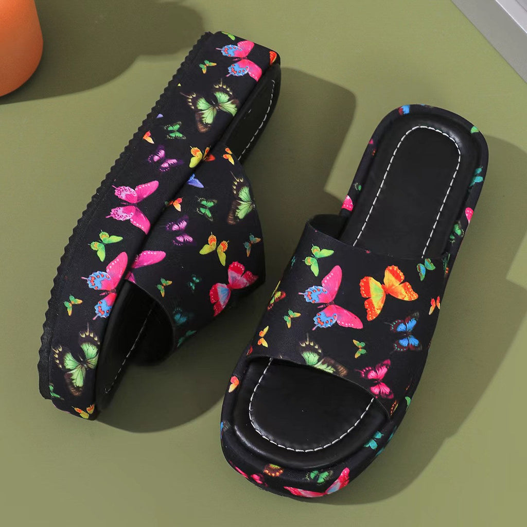 Women's Butterfly Platform Slide Sandals Thick Sole Comfort Slippers