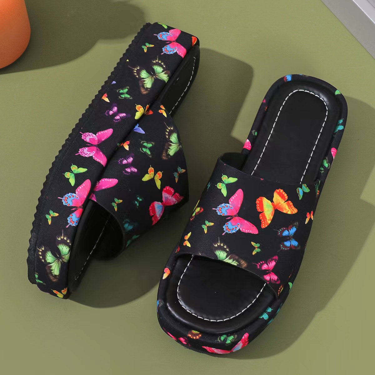 Women's Butterfly Platform Slide Sandals Thick Sole Comfort Slippers