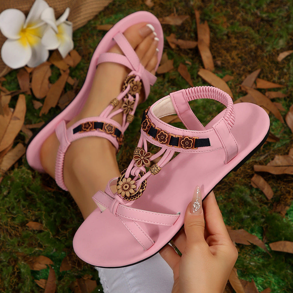 Women's Bohemian Strappy Flat Sandals - Gladiator Style Ankle Strap Summer Shoes