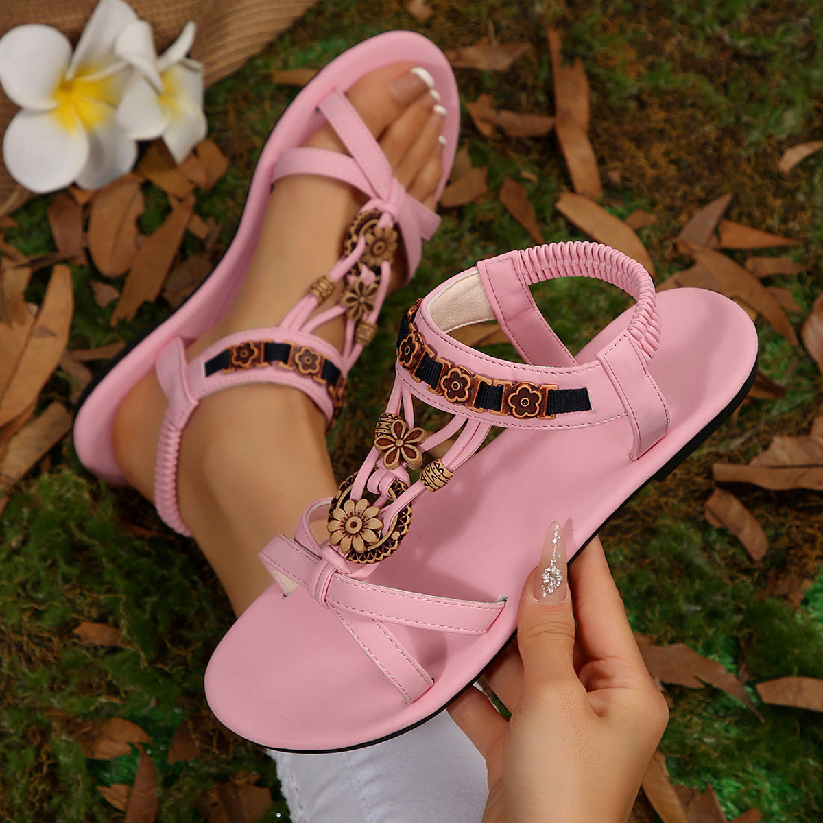 Women's Bohemian Strappy Flat Sandals - Gladiator Style Ankle Strap Summer Shoes