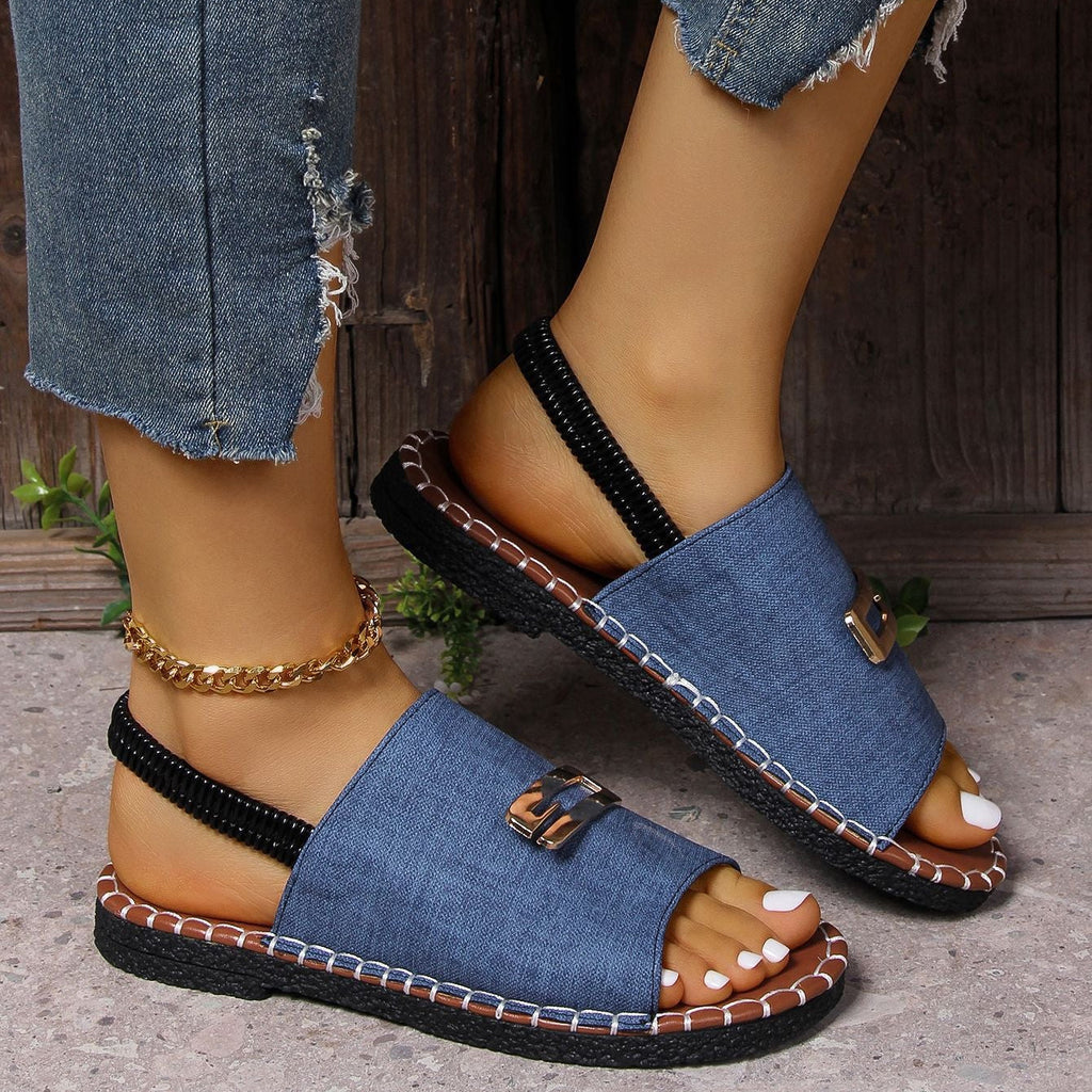 Women’s Platform Slide Sandals with Gold Buckle Peep Toe Comfort Summer Shoes