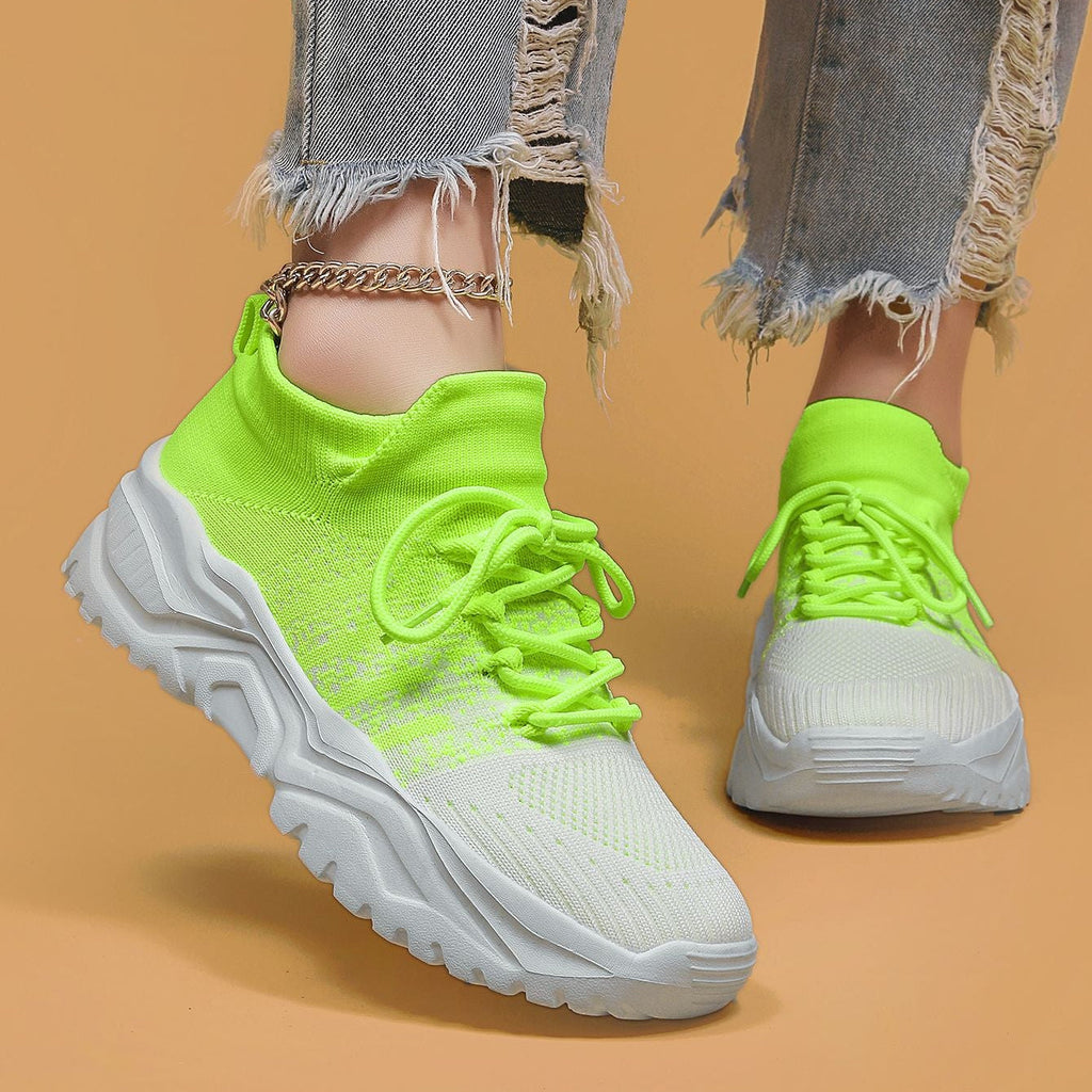 Women Knit Sneakers Chunky Platform Sock Shoes Lace Up Breathable Casual Trainers