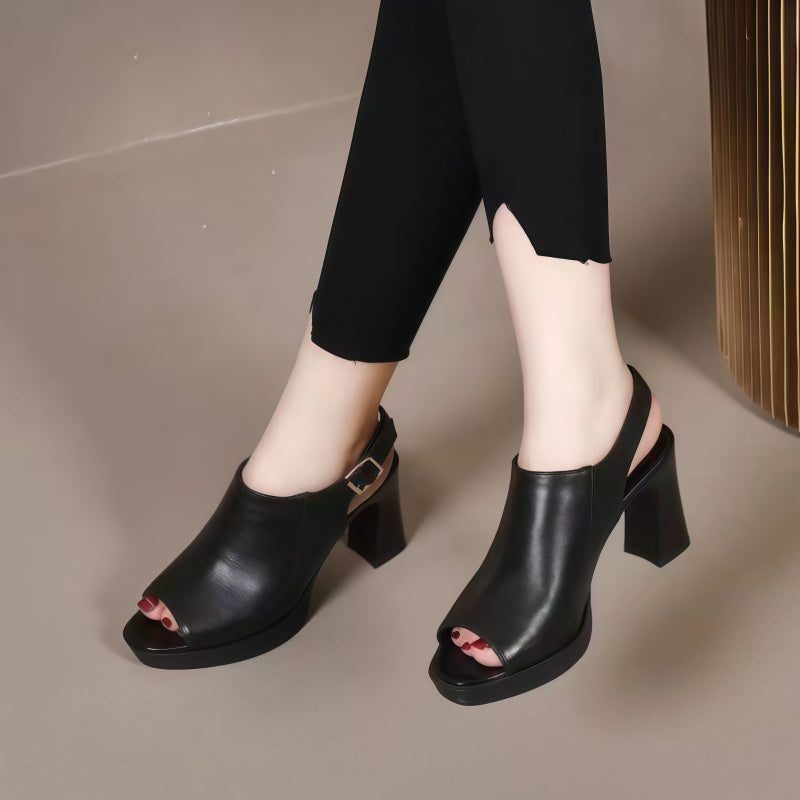 Women's Peep Toe Platform Slingback Sandals Chunky Block Heel 6CM