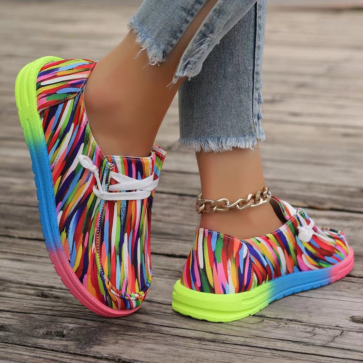 Colorful Rainbow Platform Slip-On Shoes Women Casual Comfort Sneakers with Zipper