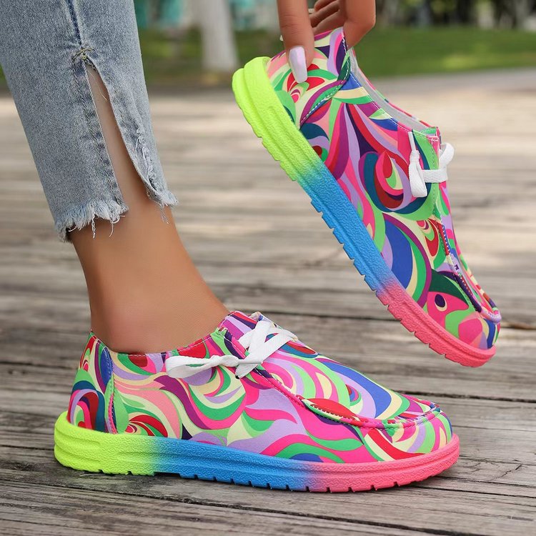 Colorful Rainbow Platform Slip-On Shoes Women Casual Comfort Sneakers with Zipper