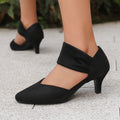 Women Pointed Toe Kitten Heel Ankle Strap Pumps - Suede Low Heel Dress Shoes