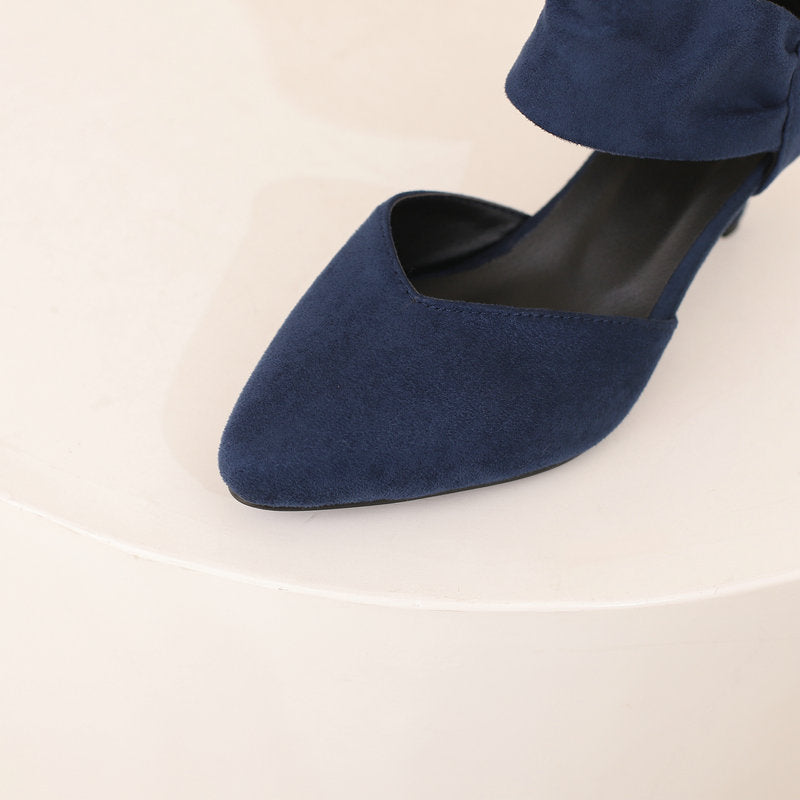 Women Pointed Toe Kitten Heel Ankle Strap Pumps - Suede Low Heel Dress Shoes