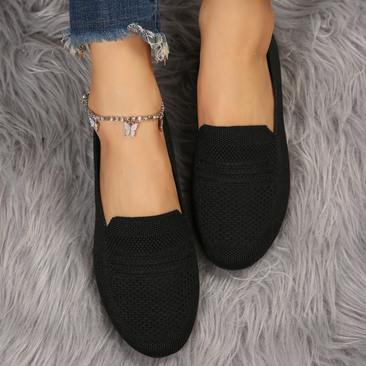 Women's Breathable Mesh Knit Slip-On Loafers – Comfortable Casual Flat Shoes