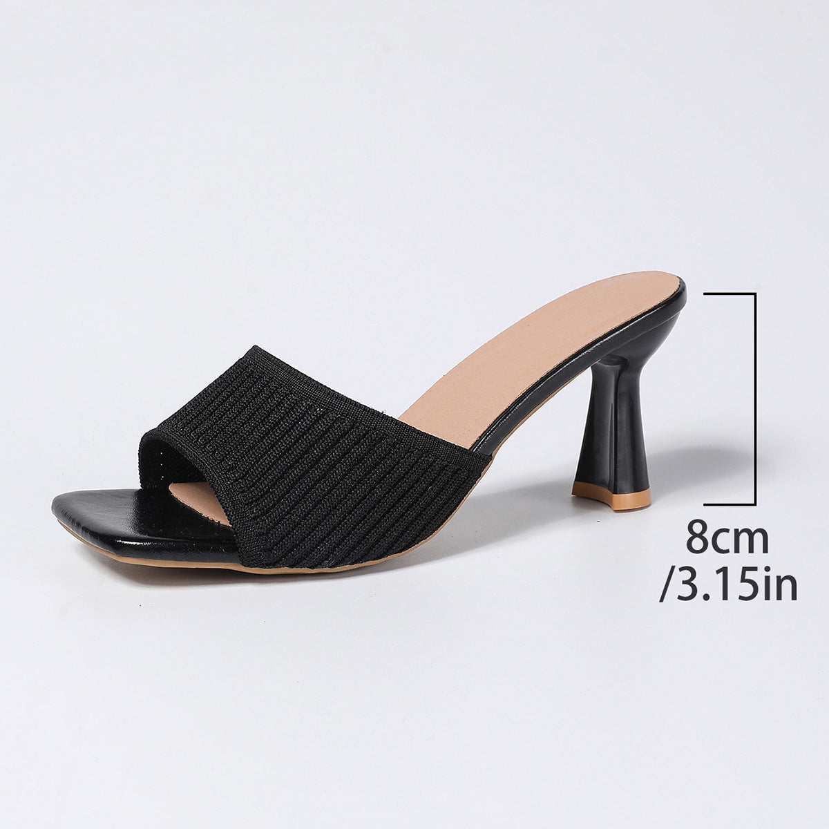 Ribbed Knit Square Toe Block Heel Mules – Comfortable Slip-On Sandals
