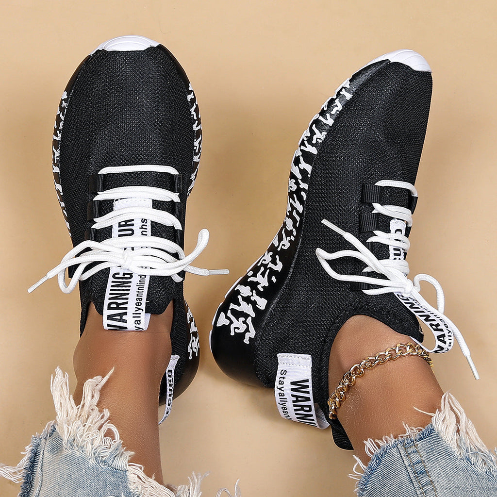 Couple Matching Breathable Mesh Sneakers - Warning Camo Pattern Sport Casual Shoes