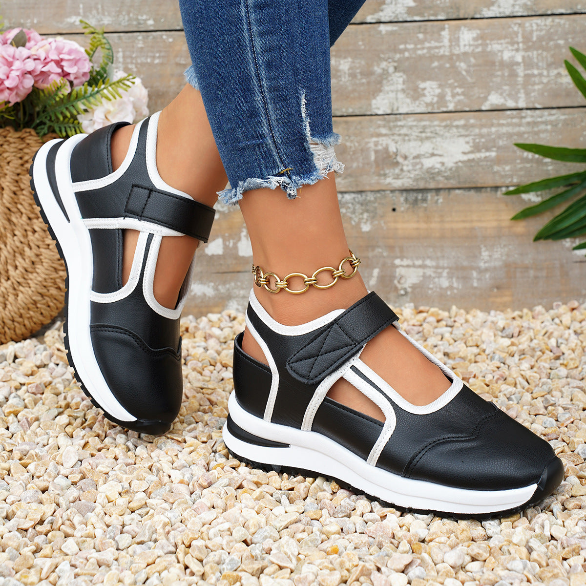 Women Platform Mary Jane Sneakers Velcro Strap Chunky Sole Casual Shoes