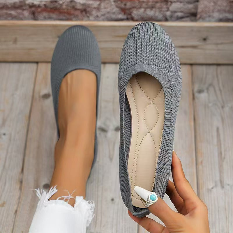 Women’s Knit Slip-On Flats Breathable Comfortable Ballet Flats Low Wedge Casual Shoes