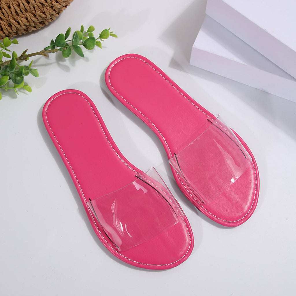 Women's Clear Strap Flat Slide Sandals - PVC Transparent Summer Slippers