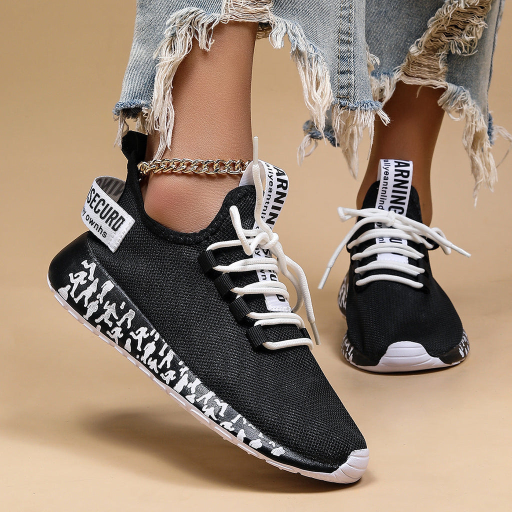 Couple Matching Breathable Mesh Sneakers - Warning Camo Pattern Sport Casual Shoes