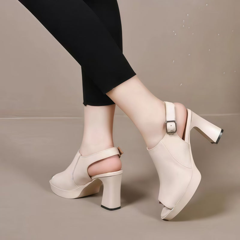 Women's Peep Toe Platform Slingback Sandals Chunky Block Heel 6CM