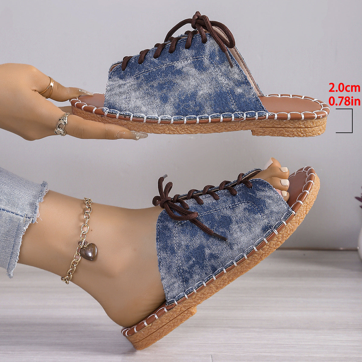 Women's Lace-Up Peep Toe Slide Sandals Casual Comfort Flat Sandals