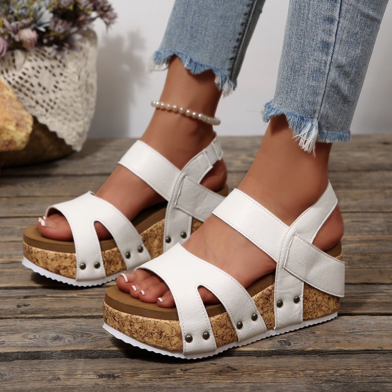 Women's Platform Wedge Sandals with Crisscross Straps – Cork Wedge Summer Shoes