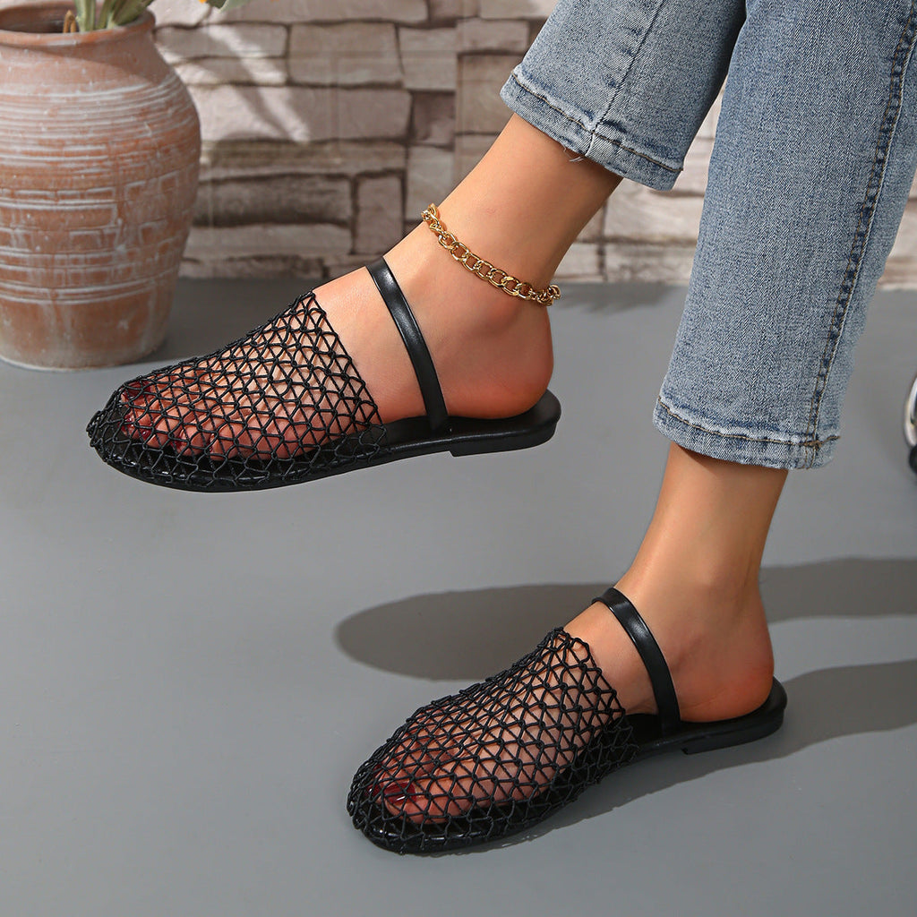 Women's Breathable Mesh Slingback Flat Sandals – Hollow Out Woven Comfort Slip-On Shoes
