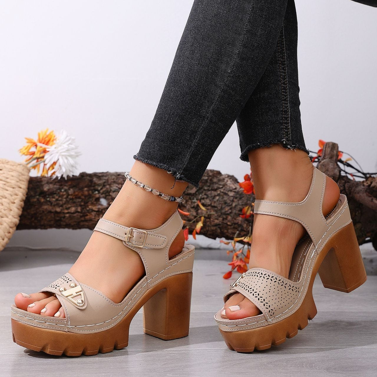 Women's Platform Chunky Heel Sandals – Peep Toe Ankle Strap Wedge Sandals