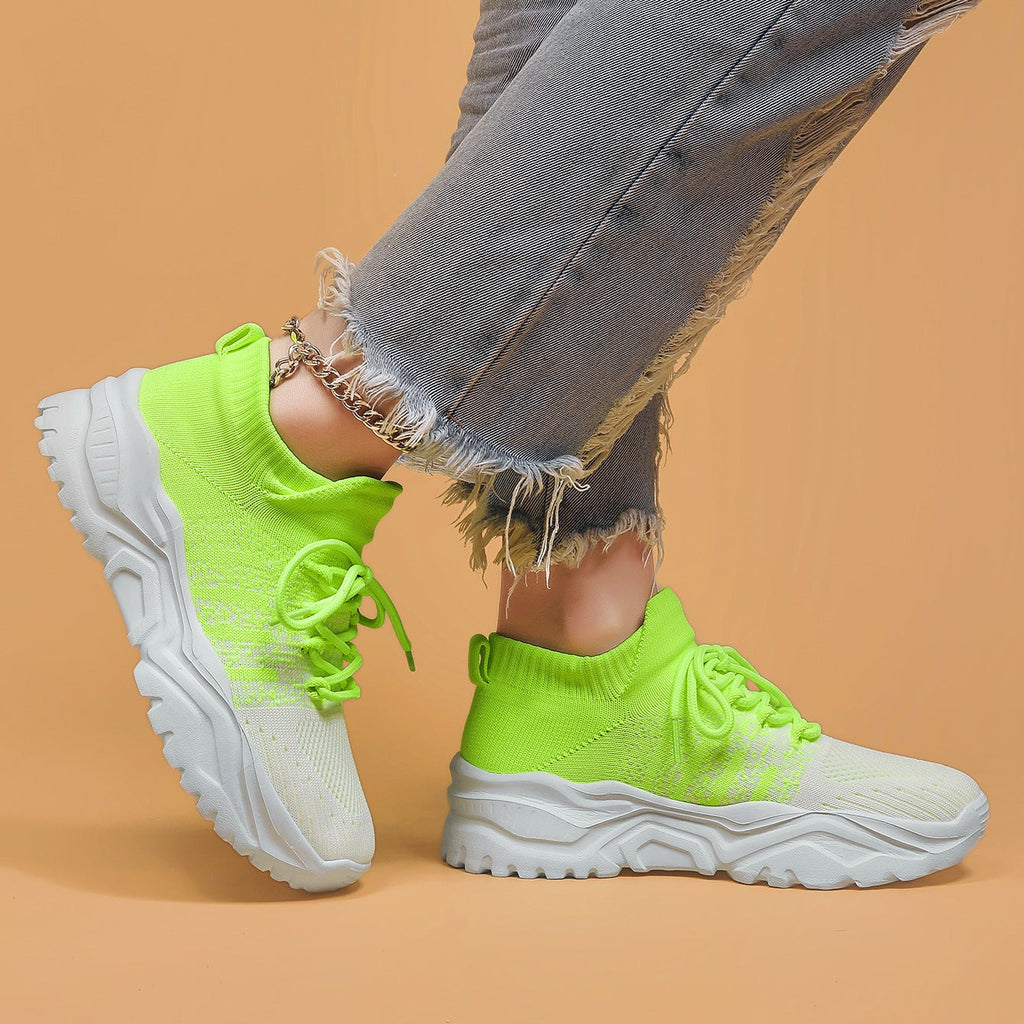 Women Knit Sneakers Chunky Platform Sock Shoes Lace Up Breathable Casual Trainers
