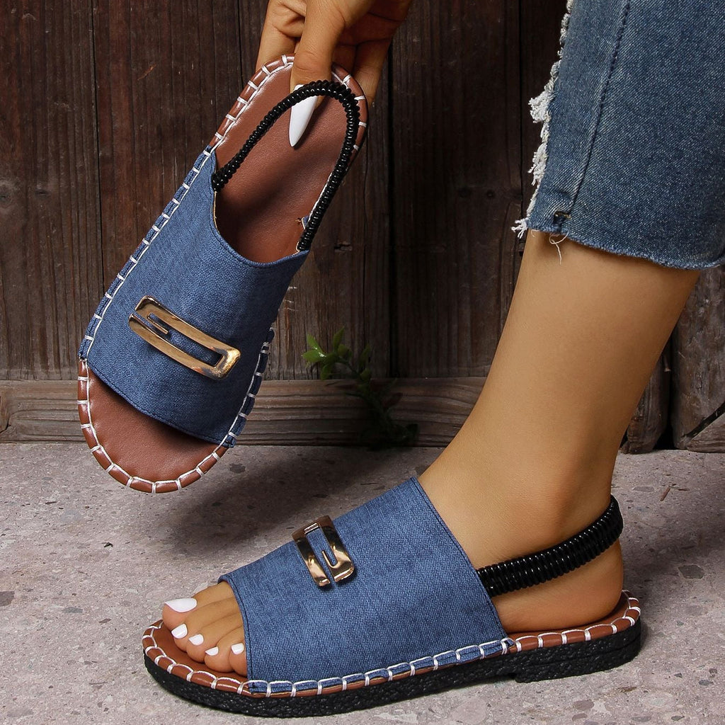 Women’s Platform Slide Sandals with Gold Buckle Peep Toe Comfort Summer Shoes