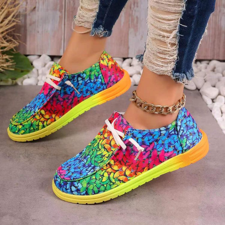 Colorful Rainbow Platform Slip-On Shoes Women Casual Comfort Sneakers with Zipper
