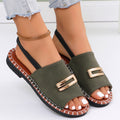 Women’s Platform Slide Sandals with Gold Buckle Peep Toe Comfort Summer Shoes